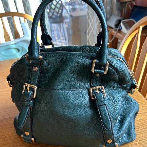 Michael Kors Large Bedford Buckle Bowling Satchel - Forest Green Pebble Leather - Picture 4 of 10